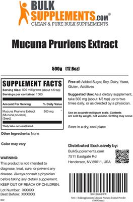 Photo of the BulkSupplements.com Mucuna pruriens Extract label