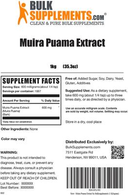 Photo of the BulkSupplements.com Muira Puama Extract label