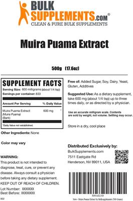 Photo of the BulkSupplements.com Muira Puama Extract label