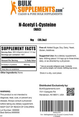 Photo of the BulkSupplements.com N-Acetyl L-Cysteine (NAC) label