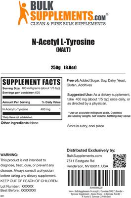 Photo of the BulkSupplements.com N-Acetyl L-Tyrosine (NALT) label