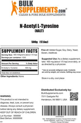Photo of the BulkSupplements.com N-Acetyl L-Tyrosine (NALT) label