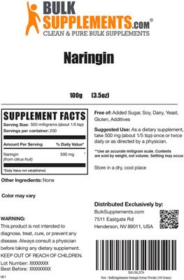 Photo of the BulkSupplements.com Naringin label