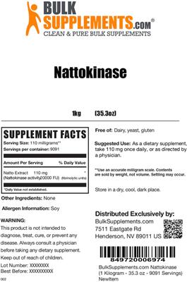 Photo of the BulkSupplements.com Nattokinase label