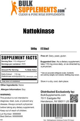 Photo of the BulkSupplements.com Nattokinase label