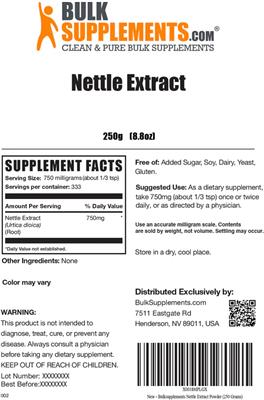 Photo of the BulkSupplements.com Nettle Extract label