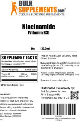 Photo of the BulkSupplements.com Niacinamide (Vitamin B3) label
