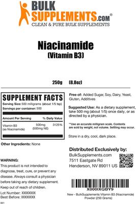 Photo of the BulkSupplements.com Niacinamide (Vitamin B3) label