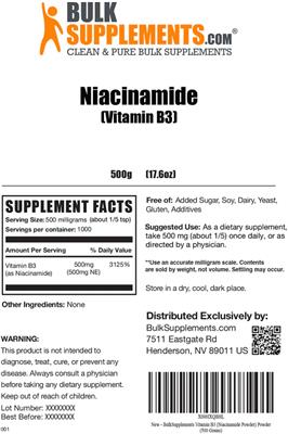 Photo of the BulkSupplements.com Niacinamide (Vitamin B3) label