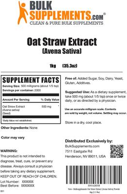 Photo of the BulkSupplements.com Oat Straw Extract (Avena Sativa) label