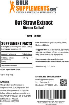 Photo of the BulkSupplements.com Oat Straw Extract (Avena Sativa) label