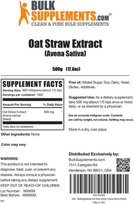 Photo of the BulkSupplements.com Oat Straw Extract (Avena Sativa) label