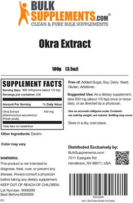 Photo of the BulkSupplements.com Okra Extract label