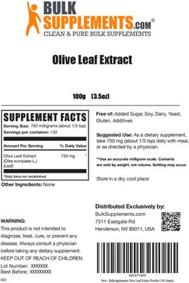 Photo of the BulkSupplements.com Olive Leaf Extract label