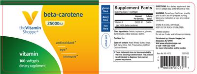 Photo of the The Vitamin Shoppe Beta-Carotene 25000 IU label