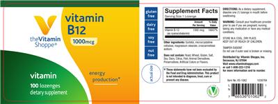 Photo of the The Vitamin Shoppe Vitamin B12 1000 mcg label