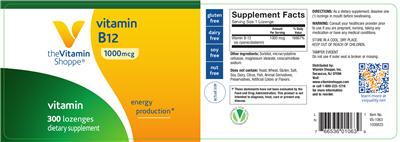 Photo of the The Vitamin Shoppe Vitamin B12 1000 mcg label