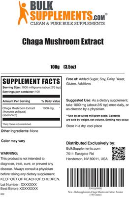 Photo of the BulkSupplements.com Chaga Mushroom Extract label