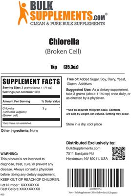 Photo of the BulkSupplements.com Chlorella (Broken Cell) label