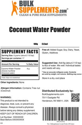 Photo of the BulkSupplements.com Coconut Water Powder label