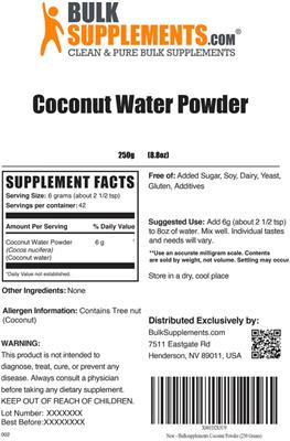 Photo of the BulkSupplements.com Coconut Water Powder label