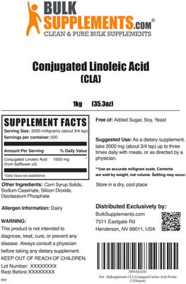Photo of the BulkSupplements.com Conjugated Linoleic Acid (CLA) label