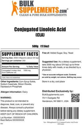 Photo of the BulkSupplements.com Conjugated Linoleic Acid (CLA) label