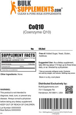Photo of the BulkSupplements.com CoQ10 label