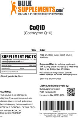 Photo of the BulkSupplements.com CoQ10 label