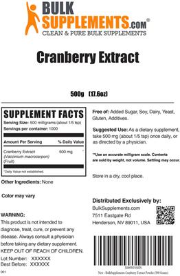 Photo of the BulkSupplements.com Cranberry Extract label