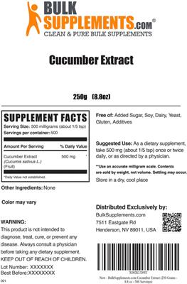 Photo of the BulkSupplements.com Cucumber Extract label