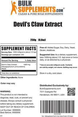 Photo of the BulkSupplements.com Devil's Claw Extract label