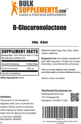 Photo of the BulkSupplements.com D-Glucuronolactone label