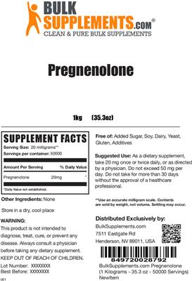 Photo of the BulkSupplements.com Pregnenolone label