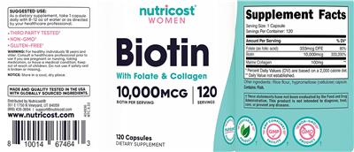 Biotin 10,000 mcg with Folate & Collagen