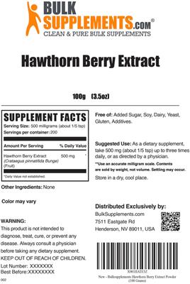Photo of the BulkSupplements.com Hawthorn Berry Extract label
