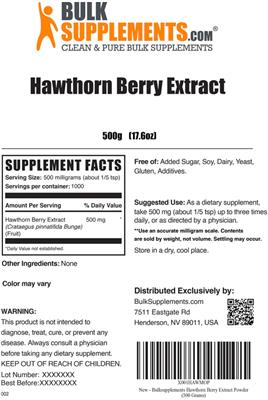 Photo of the BulkSupplements.com Hawthorn Berry Extract label
