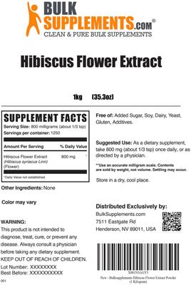 Photo of the BulkSupplements.com Hibiscus Flower Extract label