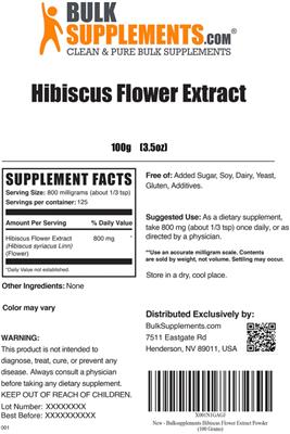 Photo of the BulkSupplements.com Hibiscus Flower Extract label