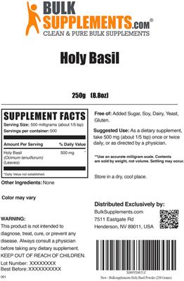 Photo of the BulkSupplements.com Holy Basil label