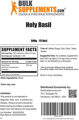 Photo of the BulkSupplements.com Holy Basil label