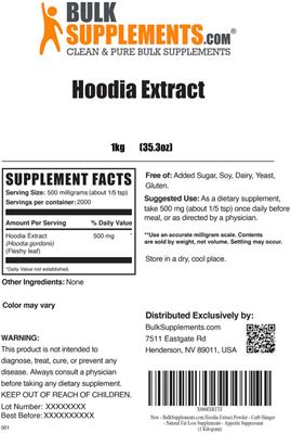 Photo of the BulkSupplements.com Hoodia Extract label