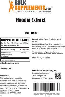 Photo of the BulkSupplements.com Hoodia Extract label