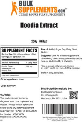 Photo of the BulkSupplements.com Hoodia Extract label