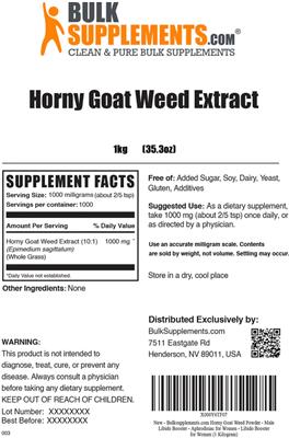 Photo of the BulkSupplements.com Horny Goat Weed Extract label