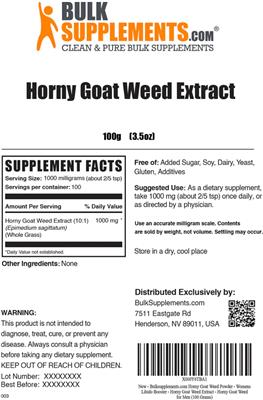 Photo of the BulkSupplements.com Horny Goat Weed Extract label