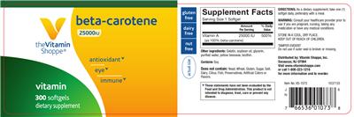 Photo of the The Vitamin Shoppe Beta-Carotene 25000 IU label