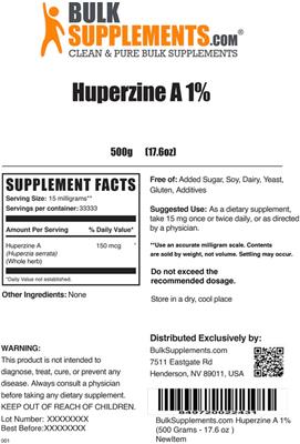 Photo of the BulkSupplements.com Huperzine A 1% label