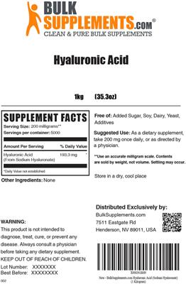 Photo of the BulkSupplements.com Hyaluronic Acid label