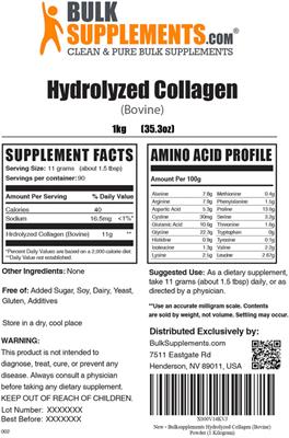 Photo of the BulkSupplements.com Hydrolyzed Collagen (Bovine) label